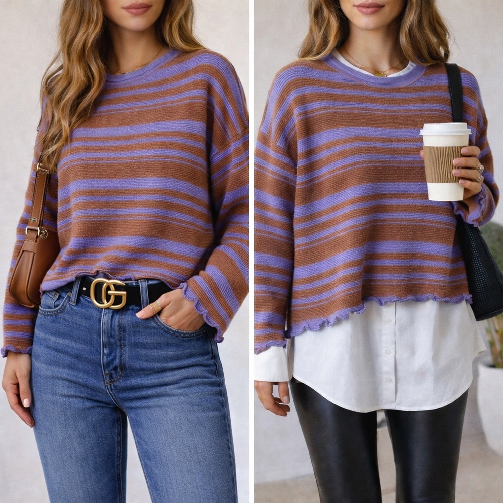 Entro NWOT Lavender and Brown Striped Sweater